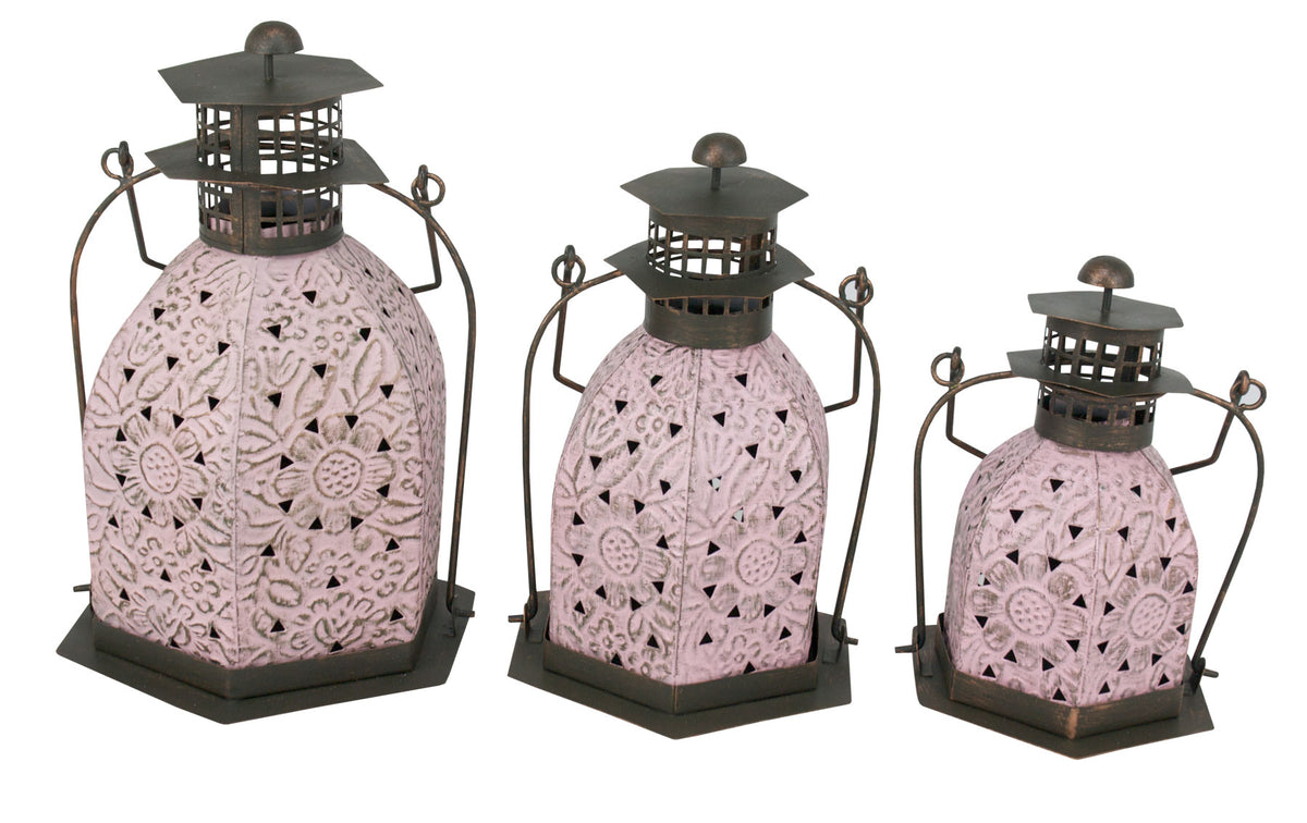 S/3 Pink Candle Lanterns L434