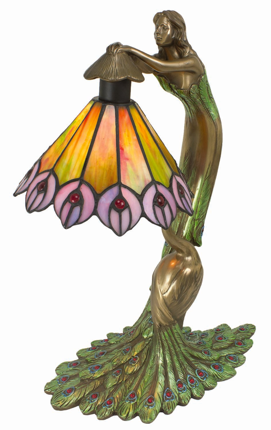 Peacock/Lady Lamp w/Tiffany Shade – Resin UL101