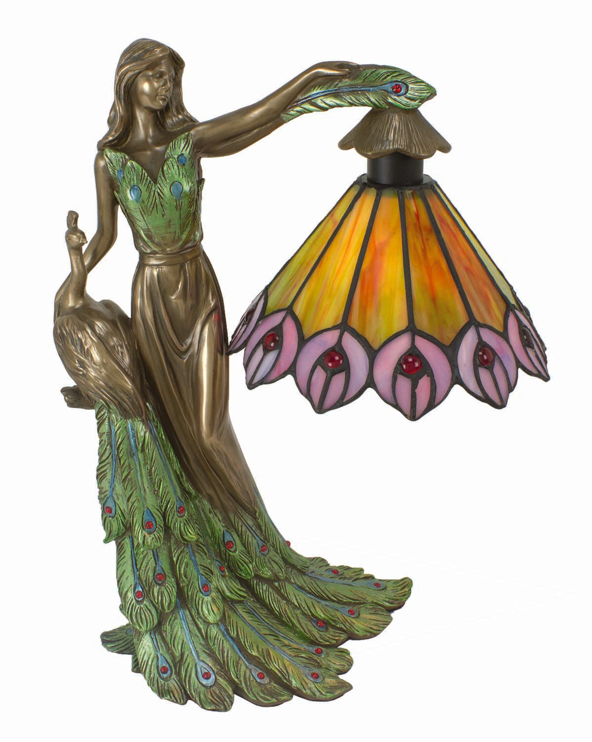 Peacock Lady Lamp w/Tiffany Shade – Resin UL100