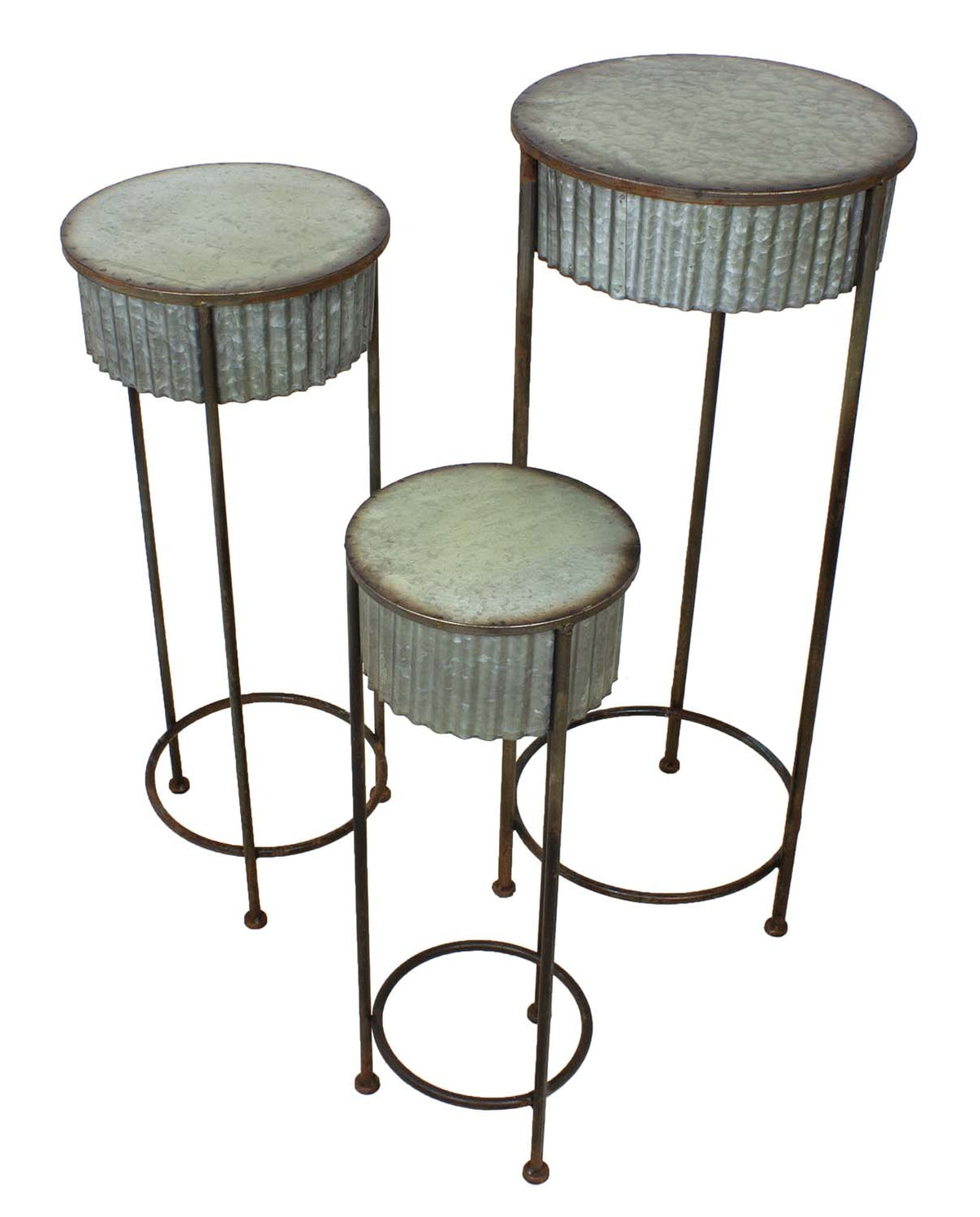 S/3 Round Plant Stands – Galvanized UX9255