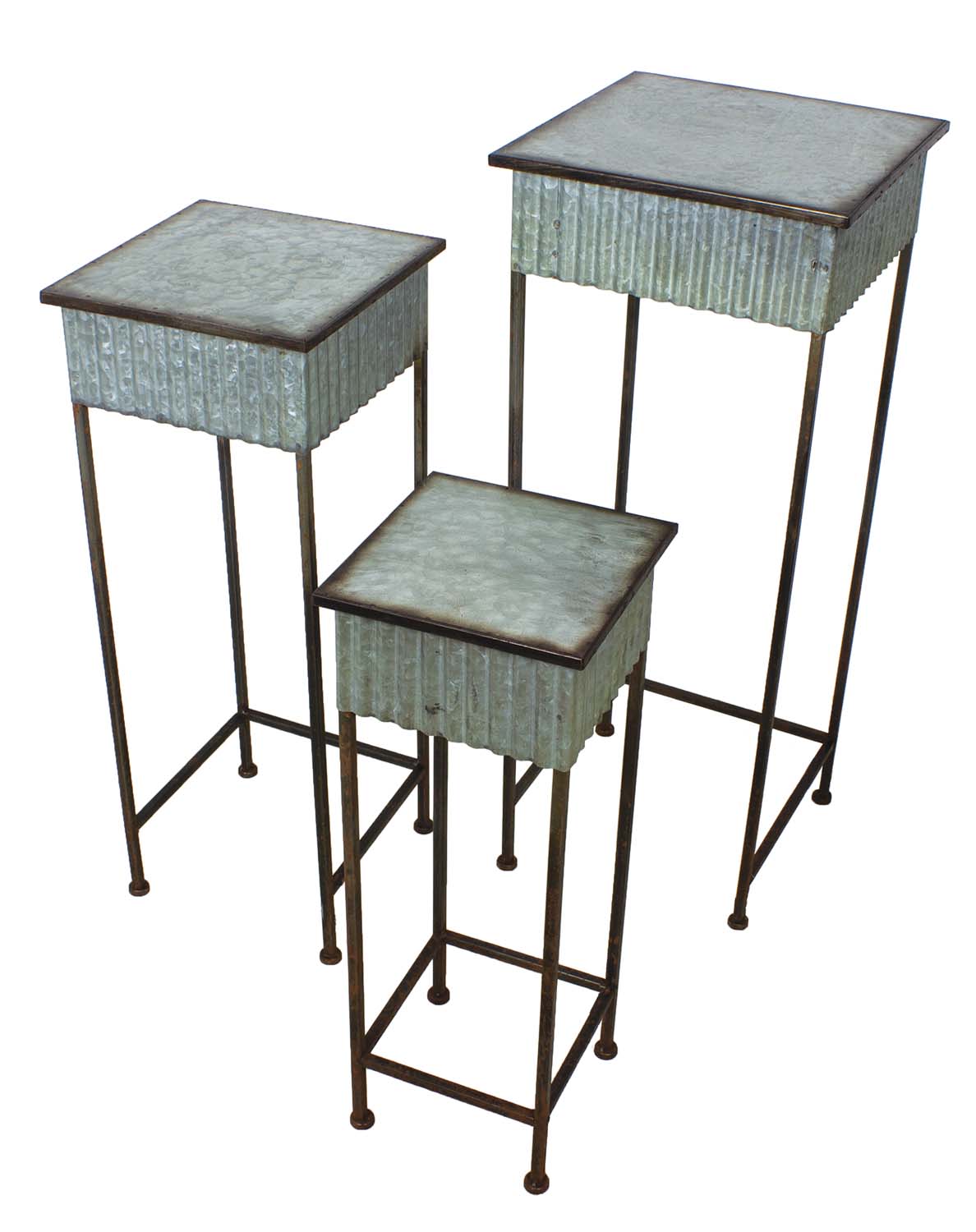 S/3 Square Plant Stands – Galvanized UX9257